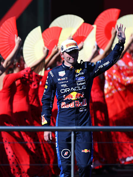 Second placed Max Verstappen of the Netherlands and Oracle Red Bull Racing celebrates on the podium during the F1 Grand Prix of Spain at Madring on September 13, 2026 in Madrid, Spain.