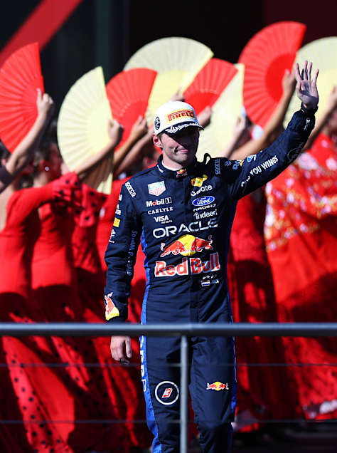 Second placed Max Verstappen of the Netherlands and Oracle Red Bull Racing celebrates on the podium during the F1 Grand Prix of Spain at Madring on September 13, 2026 in Madrid, Spain.
