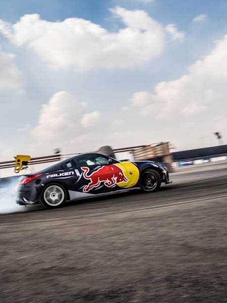 A photo of a drifting car performing in Cairo, Egypt.