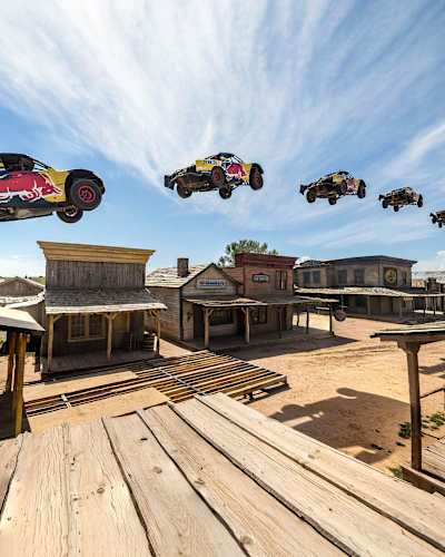 Bryce Menzies jumps a ghost town in his Pro2 truck.