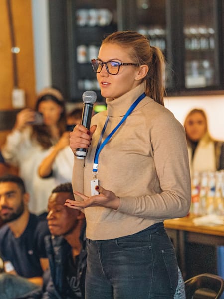 Participant seen at the Red Bull Basement University in Toronto, Canada on December 13, 2019.