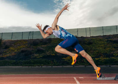 Karsten Warholm performs during a training session in Tenerife on February 10, 2024.
