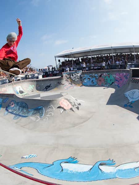 CJ Collins skates at the Vans Park Series in Huntington Beach, CA, USA on 5 August, 2017.