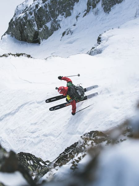 A skier attacking their line at the FWT 2020 in Andorra.