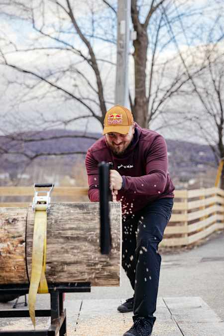 Matt Cogar does a timbersports demonstration