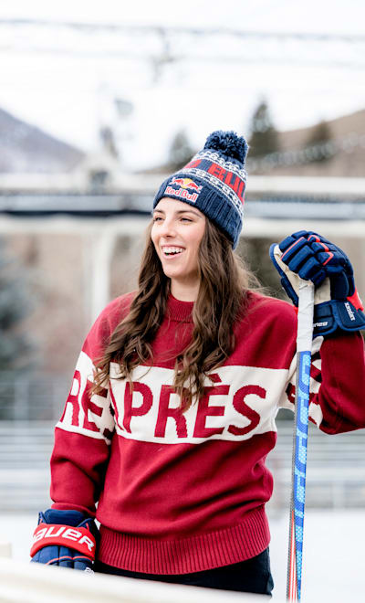 Ice Hockey player Hilary Knight prepares to skate in Sun Valley, Idaho, USA on November 30, 2021.