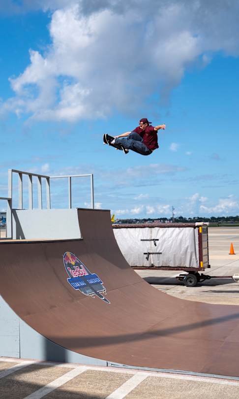 Jake Wooten performs a Frontside Nosebone at Red Bull Terminal Takeover on April 14, 2022. 