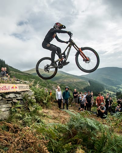 Jackson Goldstone performs during Red Bull Hardline at Dinas Mawddwy, Wales on September 11, 2022.