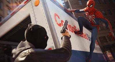 A screenshot of a villain with a weapon in the Spider-Man PS4 game