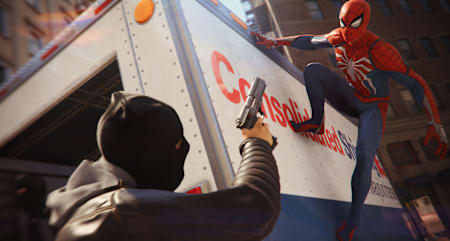 A screenshot of a villain with a weapon in the Spider-Man PS4 game