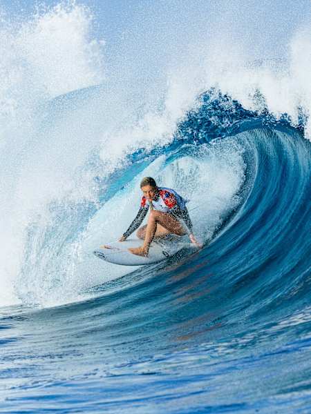 Australian teenager surfer Sierr Kerr pictured on a wve at Cloudbreak, Fiji.