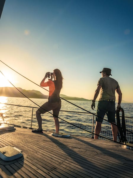 Christian Schiester and his partner Daniela Bärnthaler onboard their sailing boat.