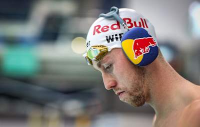 Red Bull Athlete Daniel Wiffen is pictured in Dublin, focused before a swim.