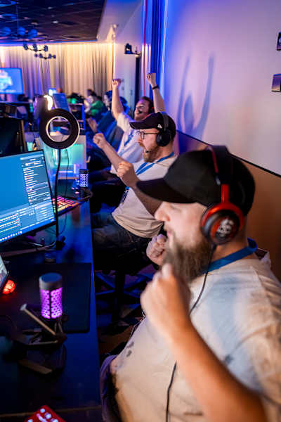 Friberg, Olofmeister and f0rest celebrate their victory during the grand final of the Counter-Strike 2 tournament at Red Bull Gibaway in Gothenburg, Sweden on February 17, 2024.