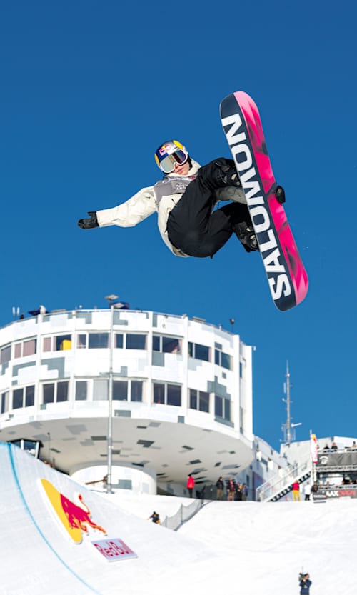 US pro snowboarder Maddie Mastro performs at the Laax Open in Laax, Switzerland on January 17, 2025.