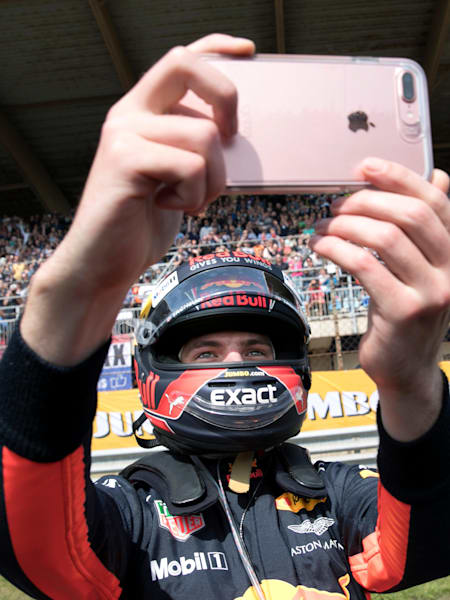 A photo of Max Verstappen taking a selfie at the Family Racing Days in Zandvoort, The Netherlands, in 2017.