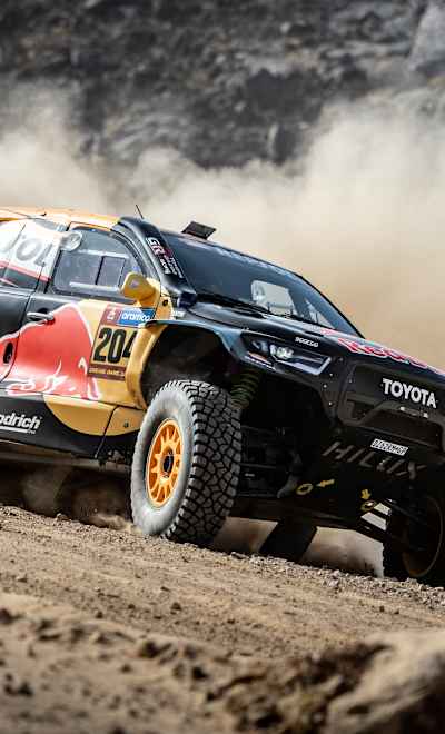 Seth Quintero (USA) and Dennis Zenz (DEU) for Toyota Gazoo Racing  are seen at the Rally Dakar 2025 in Bisha, Saudi Arabia on January 2, 2025.