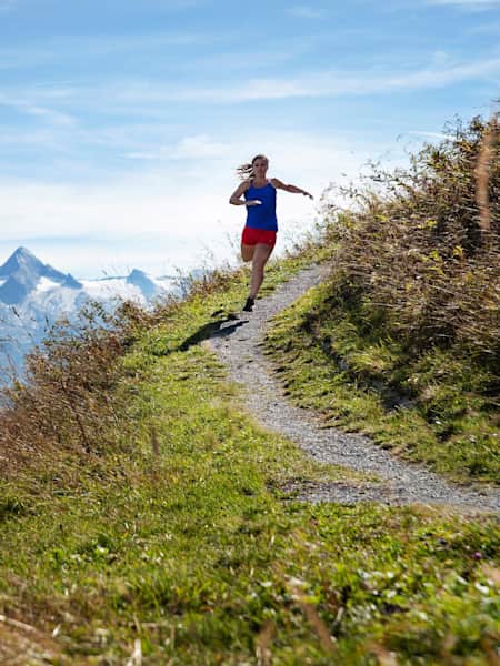 Dominique Granger runs on mountain trails in Zell am See.