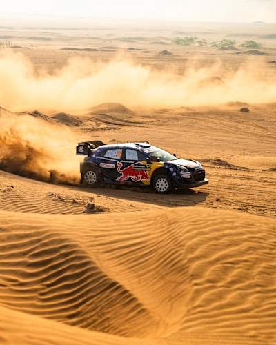 On November 28, 2025, Grégoire Munster and Louka Louis race the M-Sport Ford World Rally Team car through the windswept dunes at the World Rally Championship stop in Jeddah, Saudi Arabia