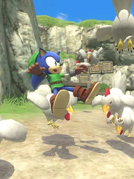 Une image du hérisson Sonic avec la tenue de Link de Zelda.