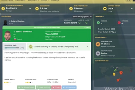 Screenshot from Football Manager 2018 video game.