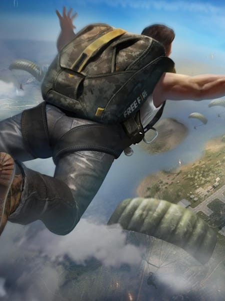 Players skydive into a game of Free Fire – Battlegrounds.