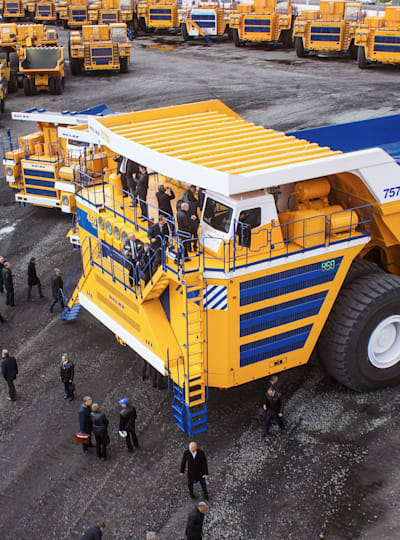 The Belarus-made Belaz 75710, the world's largest dumper truck, which has a capacity of 496 tons.