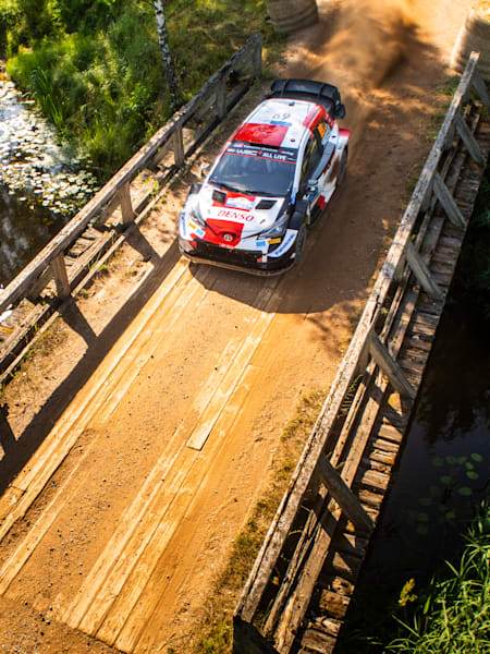Kalle Rovanperä and Jonne Halttunen of team Toyota Gazoo Racing are in action during the World Rally Championship Estonia in Tartu, Estonia on July 17, 2021.