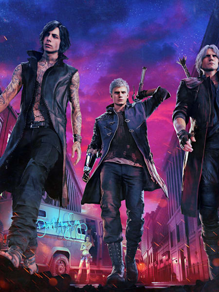 Imagen promocional de los tres personajes jugables de DMC 5.
