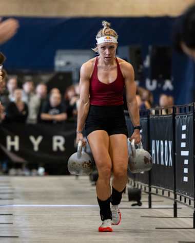 Ida Mathilde Steensgaard competes at the HYROX World Championships in Copenhagen, Denmark, on March 23, 2024