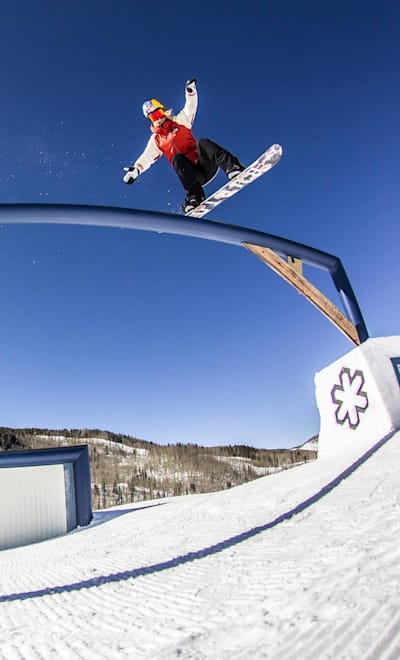 Anna Gasser rides a rail at the Burton US Open.