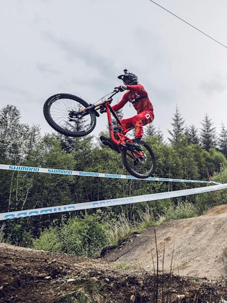 Claudio Caluori performs at the UCI Mountain Bike World Cup in Fort William, Scotland on June 4th, 2015.