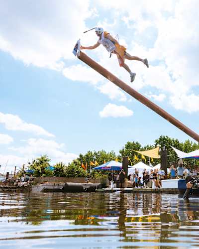 Participant attempts the run at the Red Bull Championship Run in Philadelphia, Pennsylvania, USA on July 12, 2025.