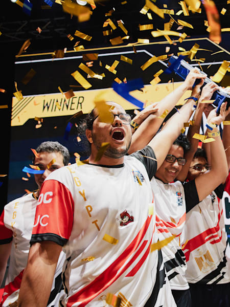 Anubis Gaming celebrate victory at the Red Bull Campus Clutch World Final in Madrid, Spain on July 18, 2021.