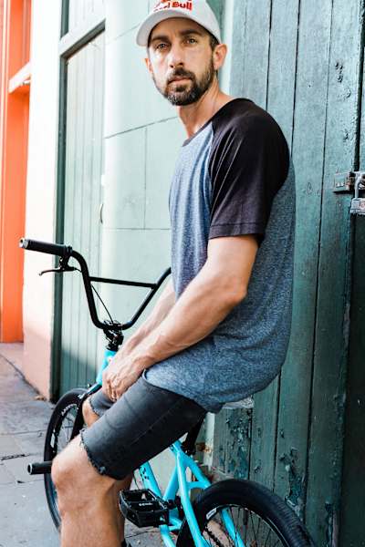 “All we need is a flat surface," says Adams of his garage.