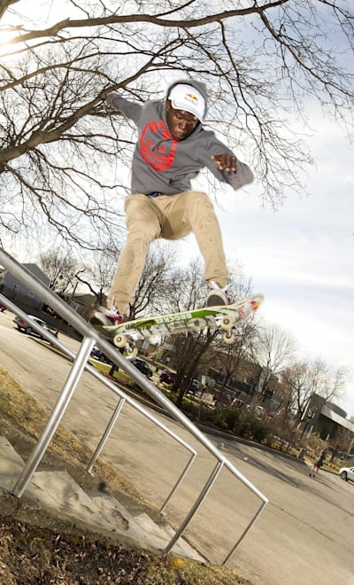 Zion Wright executes a front blunt in Quebec City, Canada on 4 May, 2016