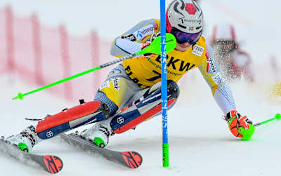 Henrik Kristoffersen races the Men's Slalom at the FIS Alpine Ski World Cup in Flachau, Austria on January 16, 2021.