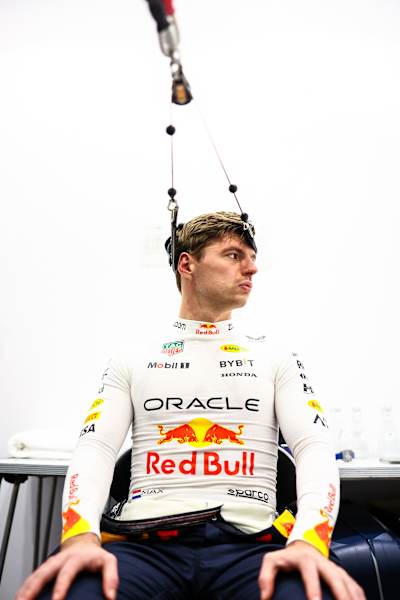 Max Verstappen, a driver for Oracle Red Bull Racing, warms up ahead of the free practice session for the 2024 Saudi Arabian F1 Grand Prix in Jeddah, Saudi Arabia.