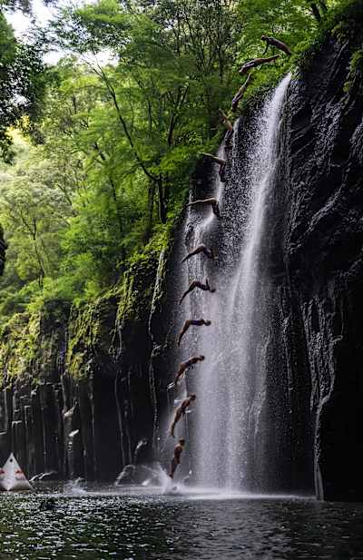 Rhiannan Iffland during the Red Bull Cliff Diving Teaser Dive in Takachiho, Miyazaki, Japan on July 19, 2023.