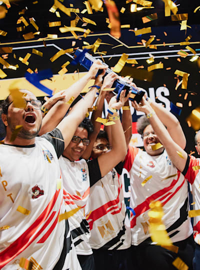 Anubis celebrates at Red Bull Campus Clutch World Final in Madrid in 2021