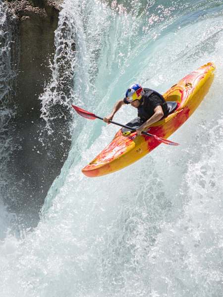Aniol Serrasolses goes over a waterfall at Las Nubes, Chiapas, Mexico on March 19, 2013.