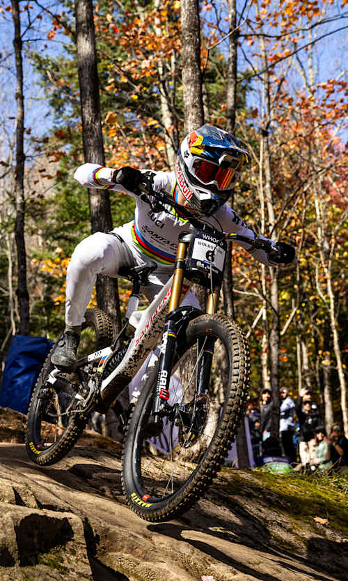 Jackson Goldstone performs during the race at UCI Mountain Bike World Cup 2025 - Mont-Saint-Anne, Canada on October 11, 2025.