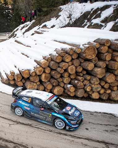 Teemu Suninen (FIN) Marko Salminen (FIN) of team M-Sport Ford WRT is seen racing on special stage 13 during the World Rally Championship Monte-Carlo in Gap, France on January 27, 2019.