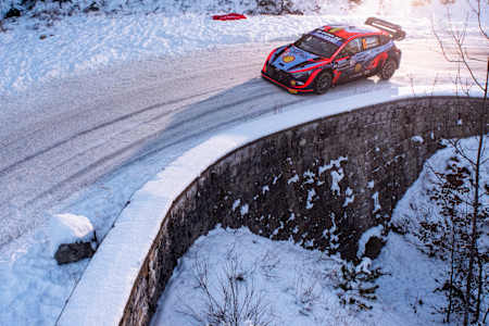 Thierry Neuville and Martijn Wydaeghe of team HYUNDAI SHELL MOBIS WORLD RALLY TEAM perform during World Rally Championship Monte Carlo, Monaco on January 22, 2022  