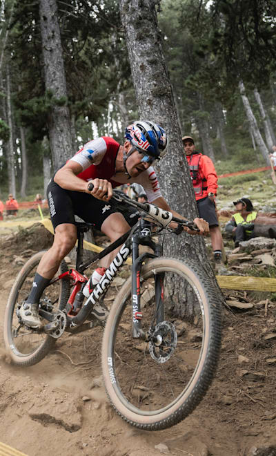 Lars Forster performs at UCI XCO World Championship in La Massana, Andorra on September 01, 2024 