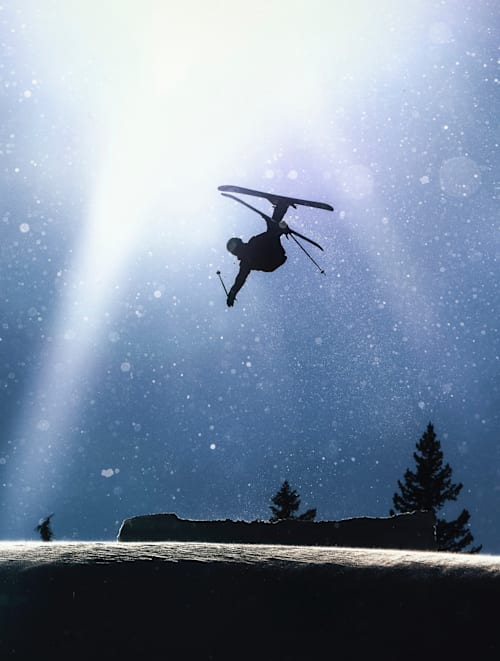 Skier Kai Jones on the snow in a still from the film Kai Jones' Falling into Place