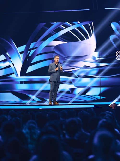 Geoff Keighley on stage at Gamescom Opening Night Live.