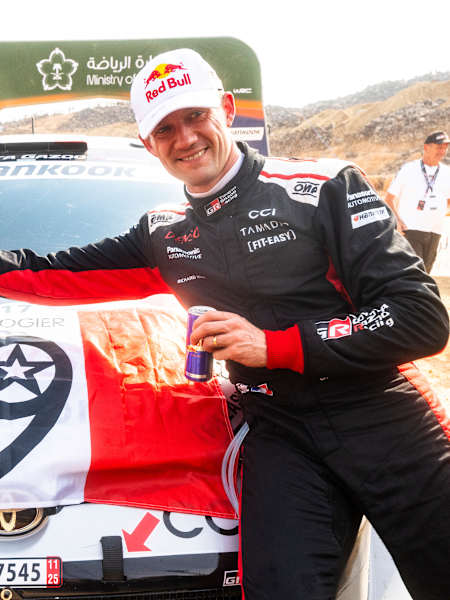 Sébastien Ogier celebrates his 2025 World Rally Championship title at the 2025 Saudi Arabia WRC Rally in Jeddah.