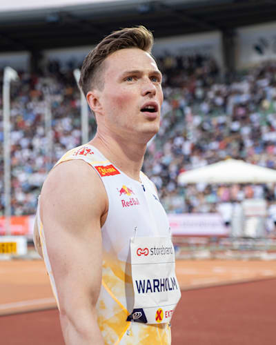Karsten Warholm at the 2023 Bislett Games in Oslo, Norway.