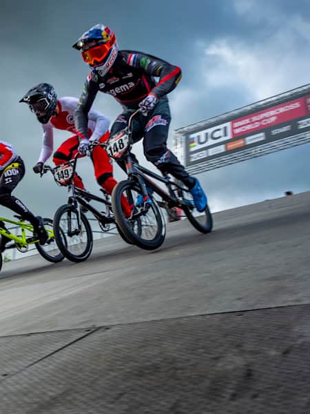 Twan van Gendt in action during the UCI BMX Supercross World Cup in Papendal, Arnhem, Netherlands on May 12, 2019.